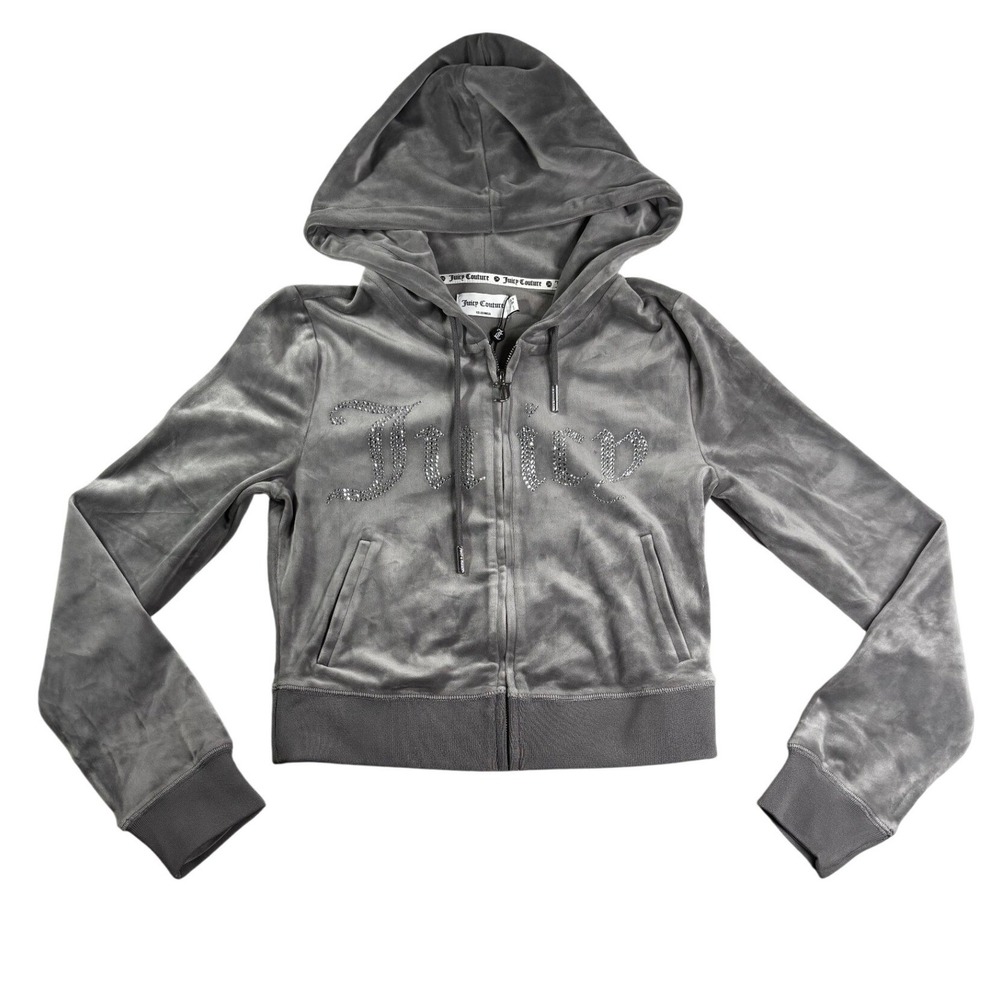 Juicy Couture Velour Zip Up Hoodie Grey Rhinestone Logo Steal A Look Size S NWT
